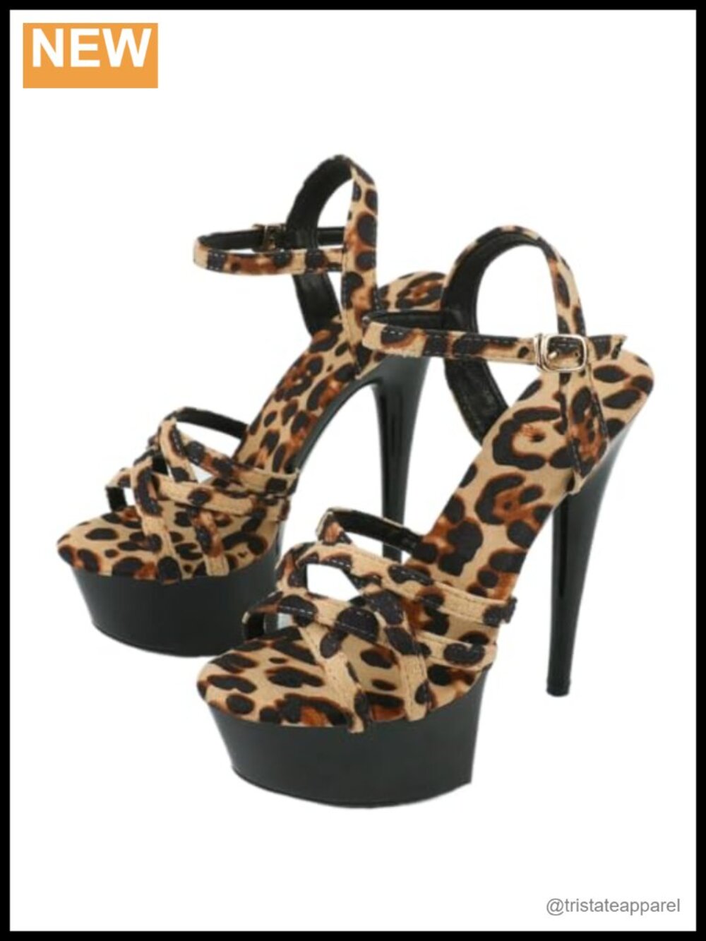 Leopard Print Platform Stiletto Sandals with Ankle Strap and Rhinestone